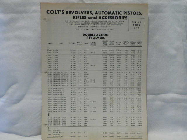 M292 Colt 1968 Flyer Colt Dealer Price List 